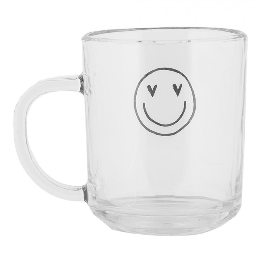 Skleněný hrnek se smajlíkem Heart & Smile - 11*8*9 cm / 200 ml Clayre & Eef Skleněný hrnek se smajlíkem Heart & Smile - 11*8*9 cm / 200 ml Clayre & Eef