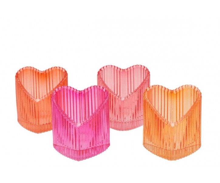 4ks růžový mix skleněný svícen srdce Love Hearts - 7*8 cm daan kromhout