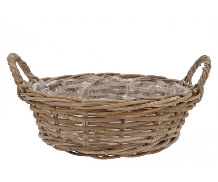 Ratanový nízký květináč /koš s uchy Ivy grey - Ø 40*13 cm daan kromhout