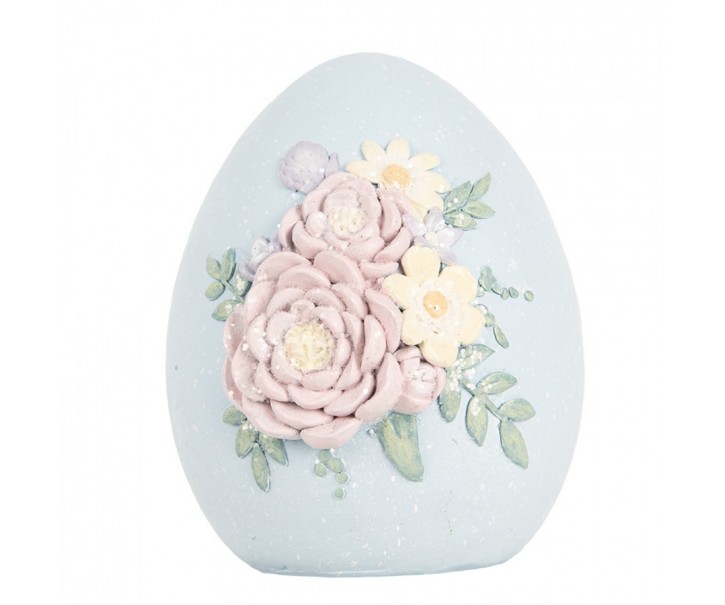 Modrá dekorace vajíčko s květinami - 10*11*13 cm Clayre & Eef