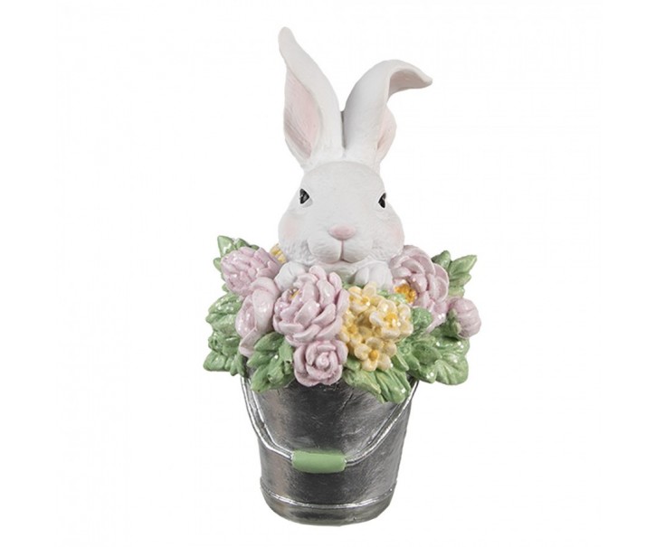 Jarní dekorace králíček v květech v kyblíčku - 8*9*15 cm Clayre & Eef