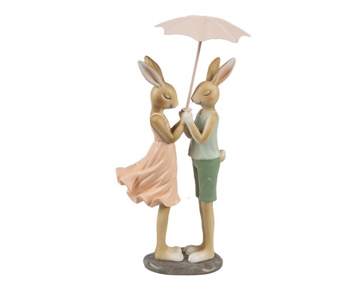 Dekorace zamilovaní králíci s deštníkem - 12*10*26 cm Clayre & Eef