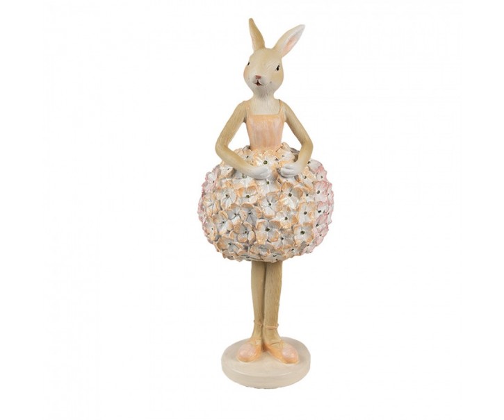 Béžová dekorace králičí dívka se sukní z květů - 9*7*22 cm Clayre & Eef