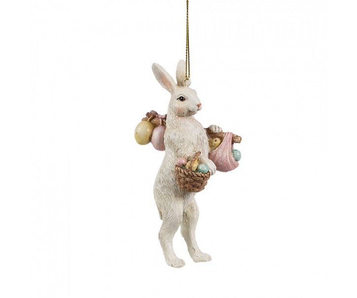 Béžová závěsná dekorace králíček nesoucí vajíčka - 7*4*13 cm Clayre & Eef