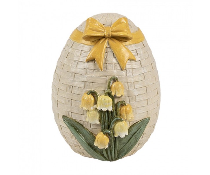 Béžová dekorace vajíčko s mašlí a bledulemi - 9*8*10 cm Clayre & Eef