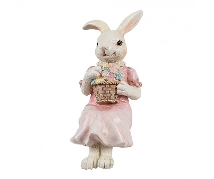 Dekorace sedící králíček v šatech držící košíček - 7*5*13 cm Clayre & Eef