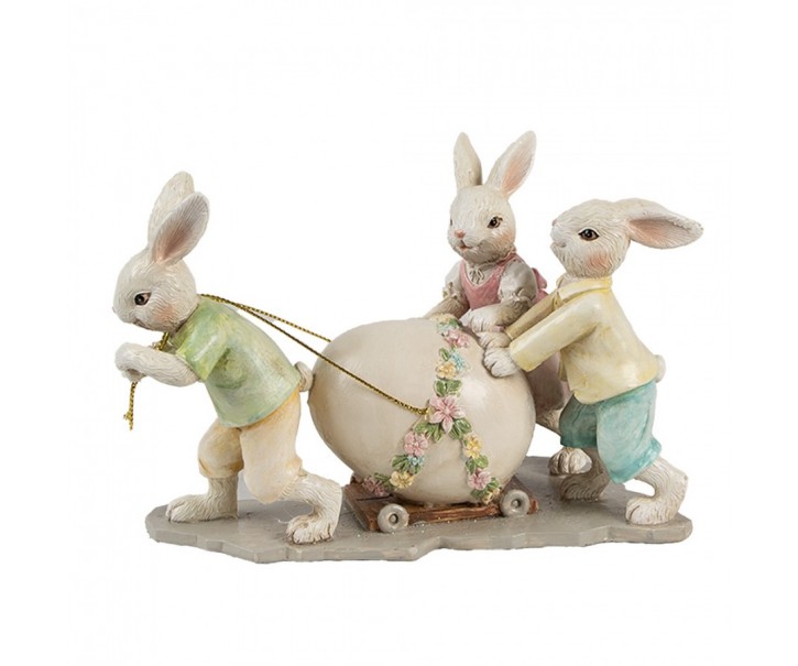 Dekorace králíčci táhnoucí vajíčko - 17*8*11 cm Clayre & Eef