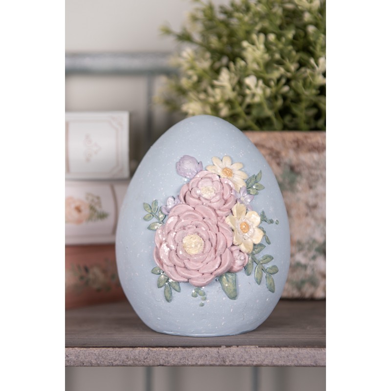 Modrá dekorace vajíčko s květinami - 10*11*13 cm Clayre & Eef Modrá dekorace vajíčko s květinami - 10*11*13 cm Clayre & Eef
