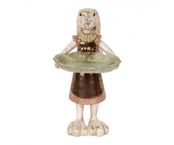 Dekorace figurka zajíc s podnosem a zlatou patinou - 15*15*29 cm Clayre & Eef