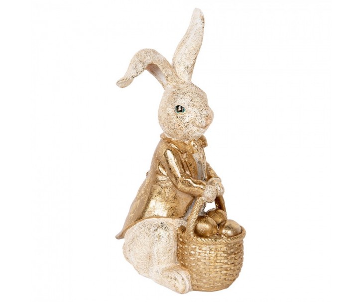 Dekorace králík s košíčkem zlatých vajíček - 28*22*51 cm Clayre & Eef