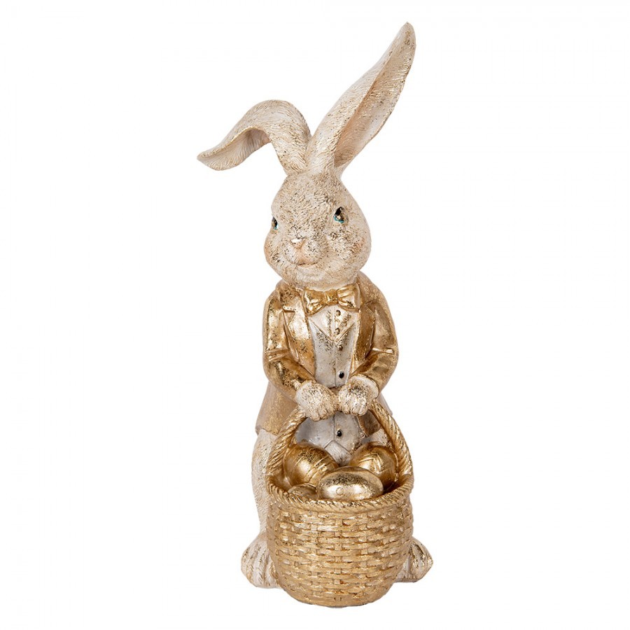 Dekorace králík s košíčkem zlatých vajíček - 28*22*51 cm Clayre & Eef Dekorace králík s košíčkem zlatých vajíček - 28*22*51 cm Clayre & Eef