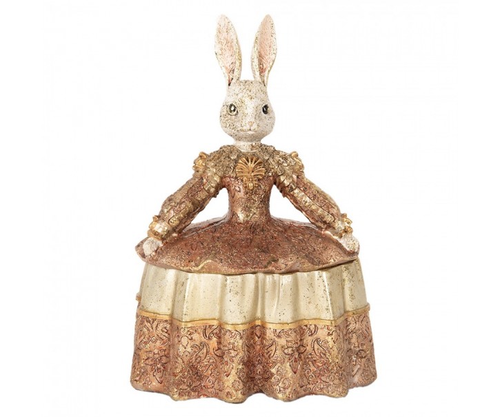 Dekorace šperkovnice králík v béžových šatech zdobených zlatem - 18*12*25 cm Clayre & Eef