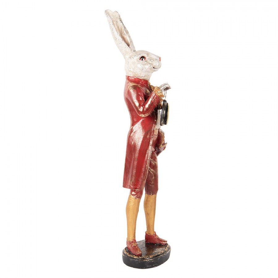 Dekorace králík v červeném obleku držící hodiny XL - 17*17*72 cm Clayre & Eef Dekorace králík v červeném obleku držící hodiny XL - 17*17*72 cm Clayre & Eef