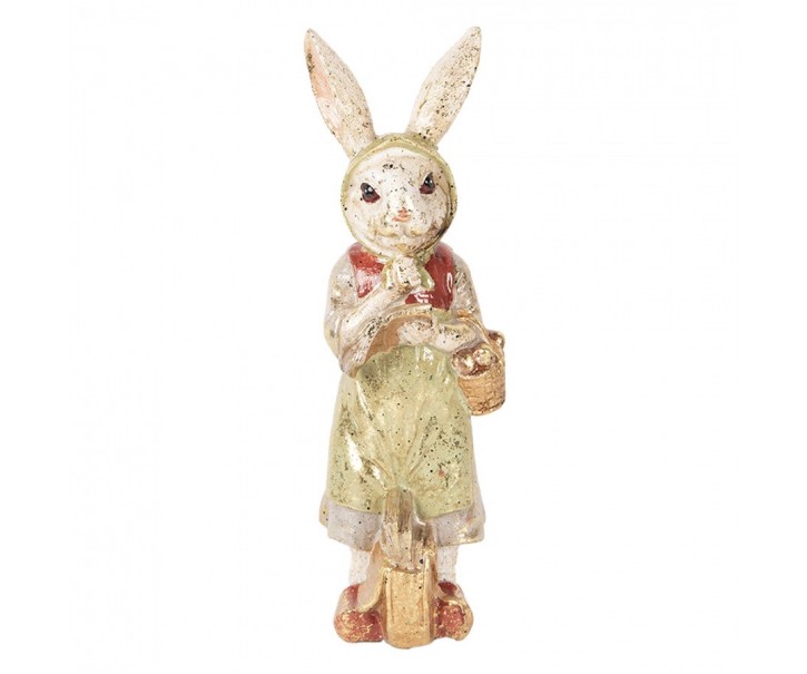 Dekorace králík s knihou a košíčkem se zlatým třpytem - 7*6*21 cm Clayre & Eef