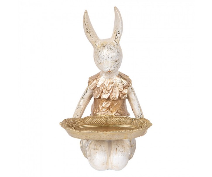 Dekorace králík s podnosem a se zlatým třpytem - 14*14*26 cm Clayre & Eef