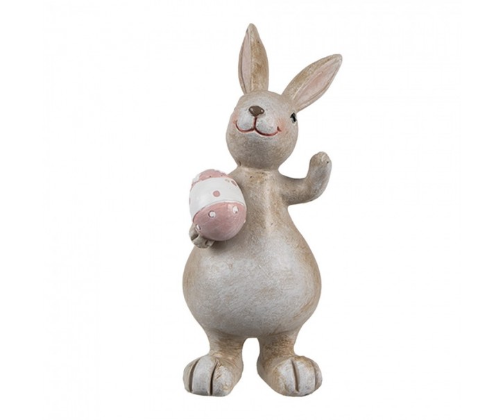 Dekorace hnědý králík s vajíčkem - 5*4*11 cm Clayre & Eef
