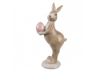 Dekorace hnědý králík s růžovým vajíčkem - 6*8*18 cm