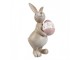 Dekorace hnědý králík s růžovým vajíčkem - 6*9*15 cm Clayre & Eef