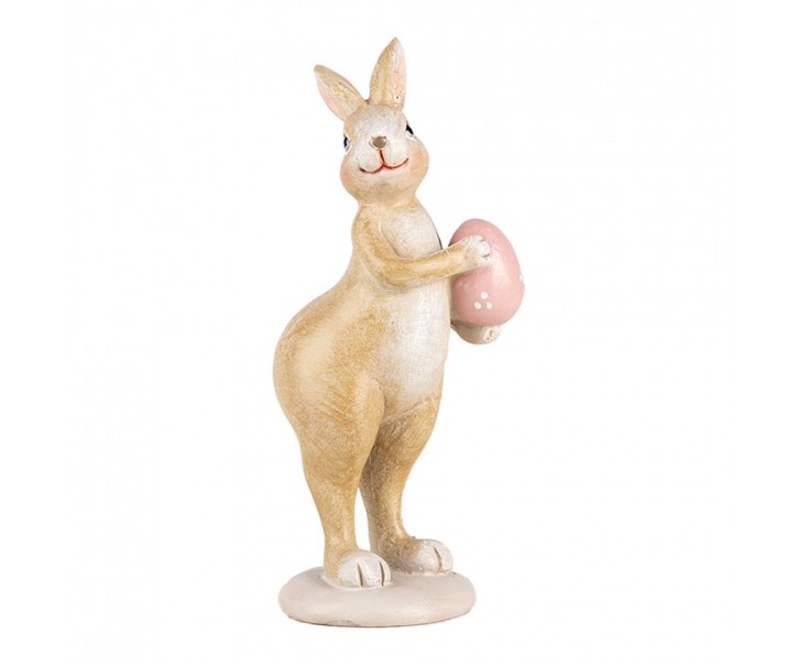 Dekorace králíček s růžovým vajíčkem - 5*6*13 cm Clayre & Eef
