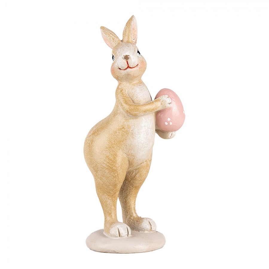 Dekorace králíček s růžovým vajíčkem - 5*6*13 cm Clayre & Eef Dekorace králíček s růžovým vajíčkem - 5*6*13 cm Clayre & Eef