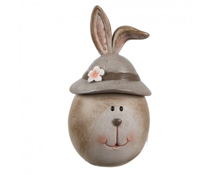 Hnědá dekorace králičí hlava s kloboukem - Ø 7*13 cm Clayre & Eef