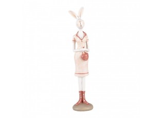 Dekorace králičí žena v růžových šatech a s kabelkou - 4*4*22 cm