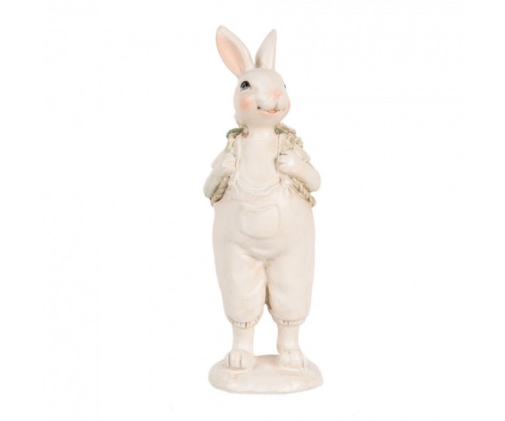Béžová dekorace králičí chlapec v laclíkách a s nůší - 6*6*17 cm Clayre & Eef