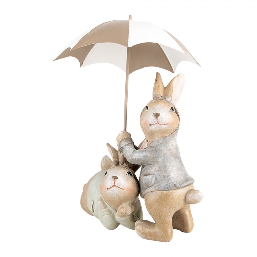 Dekorace králíčci v oblečcích pod deštníkem - 19*16*23 cm Clayre & Eef Dekorace králíčci v oblečcích pod deštníkem - 19*16*23 cm Clayre & Eef