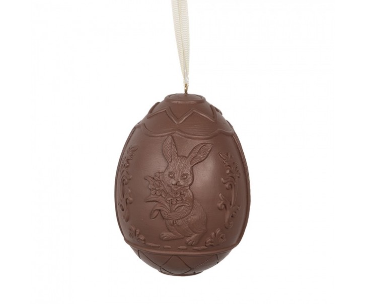 Hnědá dekorace závěsné čoko vajíčko s králíčkem - 8*8*11 cm Clayre & Eef