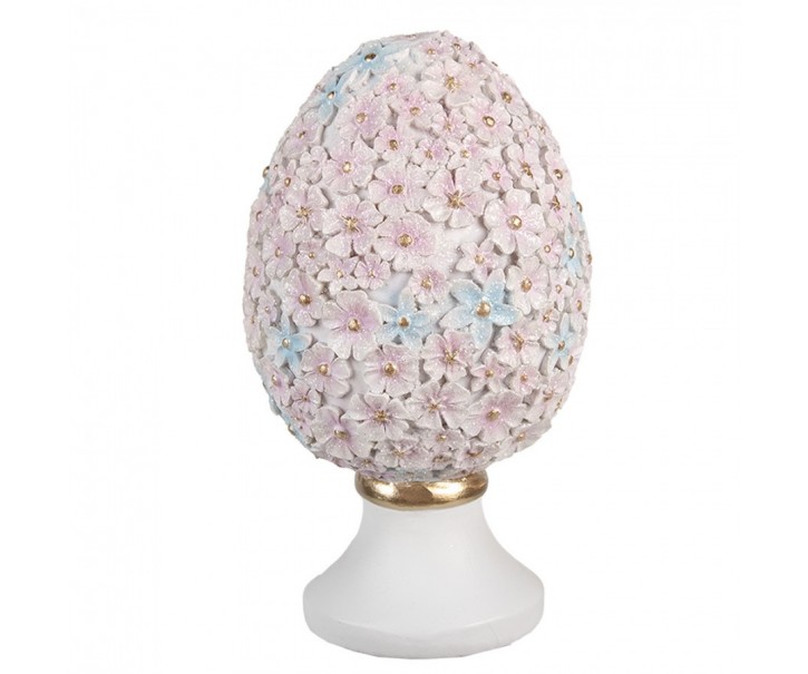 Růžová dekorace vajíčko z květů na podstavci - Ø 10*18 cm Clayre & Eef