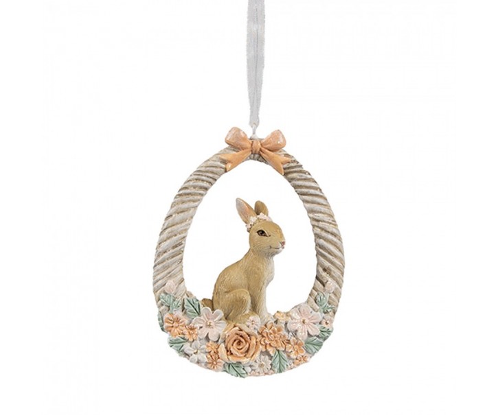 Závěsná dekorace králíček ve vajíčku - 7*2*10 cm Clayre & Eef
