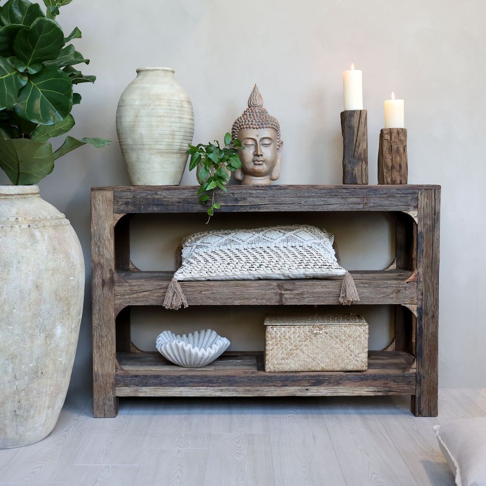 Hnědý dřevěný konzolový stůl regál Grimaud Unit - 120*40*80 cm Chic Antique Hnědý dřevěný konzolový stůl regál Grimaud Unit - 120*40*80 cm Chic Antique