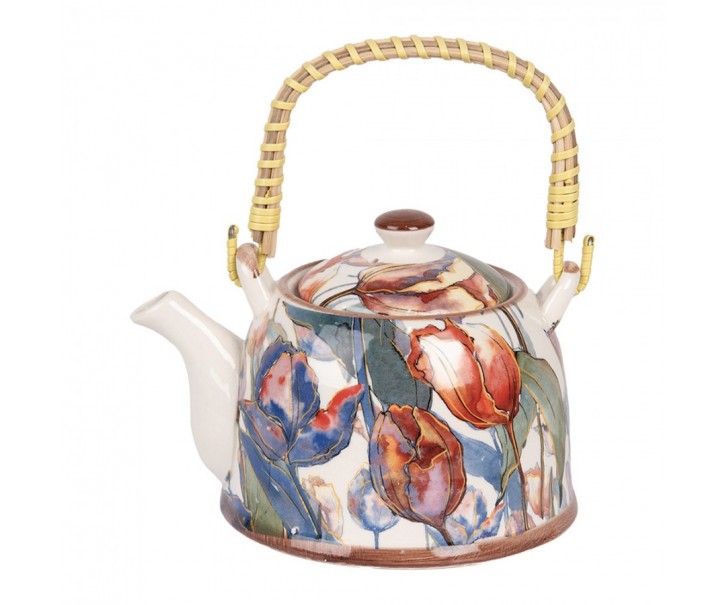 Porcelánová konvička s tulipány a se sítkem - 18*14*12 cm / 800 ml Clayre & Eef