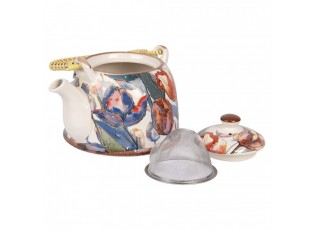 Krémová konvička s tulipány a se sítkem - 18*14*12 cm / 800 ml
