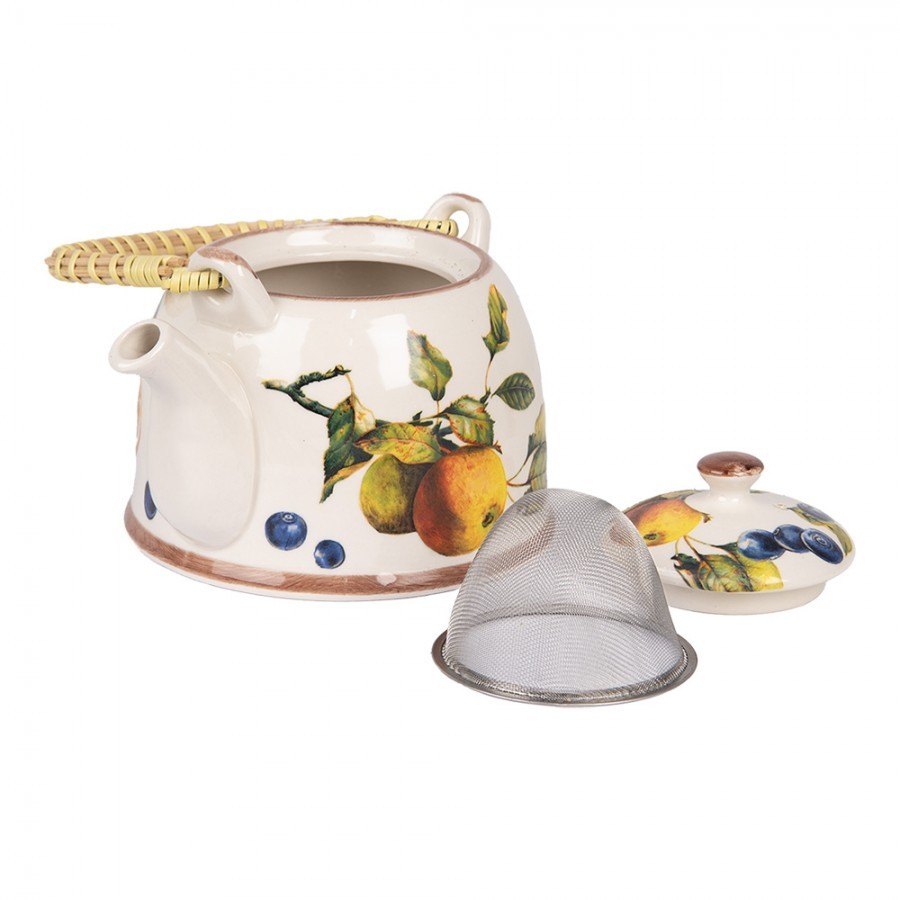 Krémová konvička s ovocem a se sítkem - 18*14*12 cm / 800 ml Clayre & Eef Krémová konvička s ovocem a se sítkem - 18*14*12 cm / 800 ml Clayre & Eef