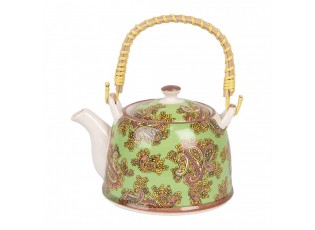 Zelená konvička s ornamenty a se sítkem - 18*14*12 cm / 800 ml