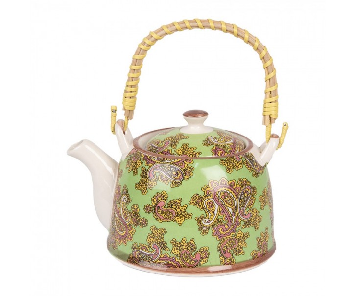 Zelená konvička s ornamenty a se sítkem - 18*14*12 cm / 800 ml Clayre & Eef