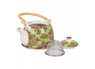 Zelená konvička s ornamenty a se sítkem - 18*14*12 cm / 800 ml