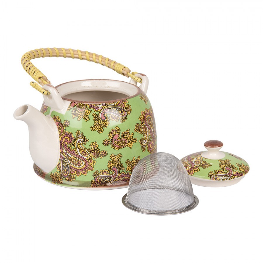 Zelená konvička s ornamenty a se sítkem - 18*14*12 cm / 800 ml Clayre & Eef Zelená konvička s ornamenty a se sítkem - 18*14*12 cm / 800 ml Clayre & Eef