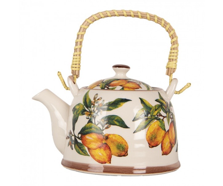 Porcelánová konvička s citróny a se sítkem - 18*14*12 cm / 800 ml Clayre & Eef