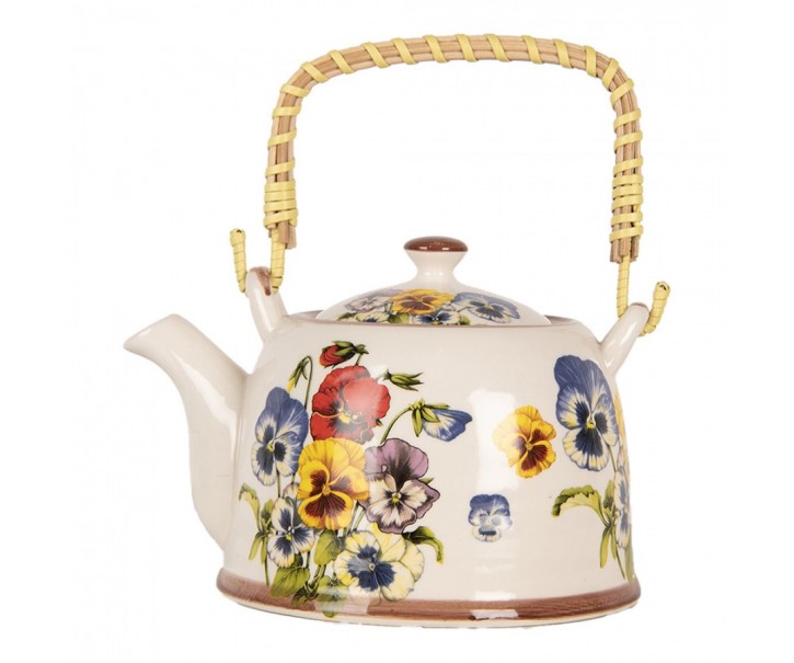 Porcelánová konvička s maceškami a se sítkem - 18*14*12 cm / 800 ml Clayre & Eef