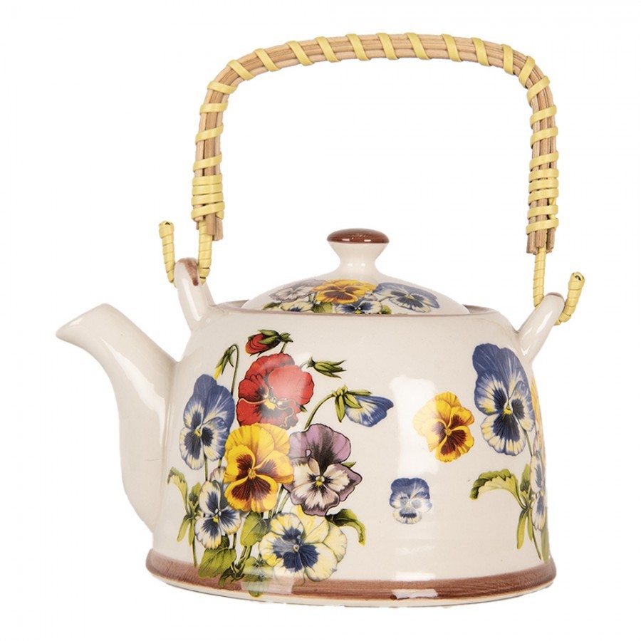 Porcelánová konvička s maceškami a se sítkem - 18*14*12 cm / 800 ml