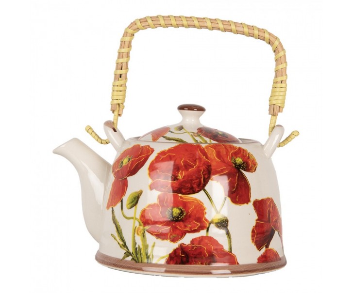 Porcelánová konvička svlčími máky a se sítkem - 18*14*12 cm / 800 ml Clayre & Eef