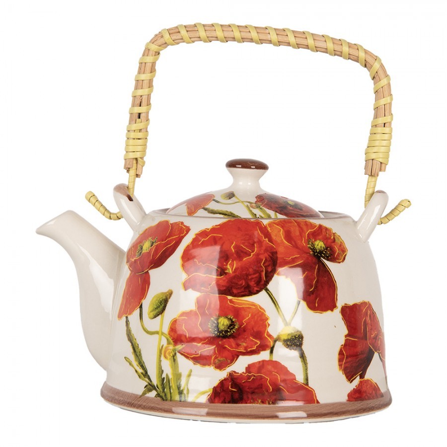 Porcelánová konvička svlčími máky a se sítkem - 18*14*12 cm / 800 ml