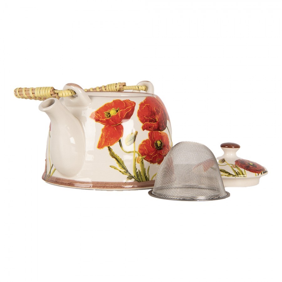 Krémová konvička s vlčími máky a se sítkem - 18*14*12 cm / 800 ml Clayre & Eef Krémová konvička s vlčími máky a se sítkem - 18*14*12 cm / 800 ml Clayre & Eef