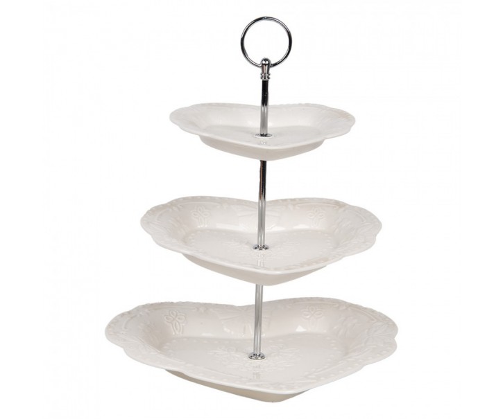 3 patrový keramický etažér s talíři ve tvaru srdce - Ø 26*31 cm Clayre & Eef
