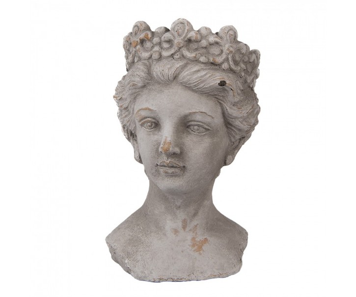 Šedý antik cementový květináč žena s korunkou - 14*15*24 cm Clayre & Eef
