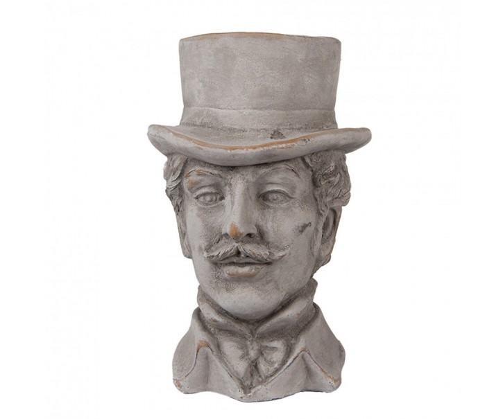 Šedý antik cementový květináč muž s kloboukem - 15*16*24 cm Clayre & Eef