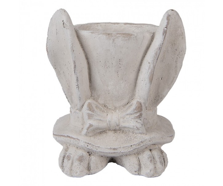 Šedý antik cementový květináč králičí uši s kloboukem - 17*16*19 cm Clayre & Eef