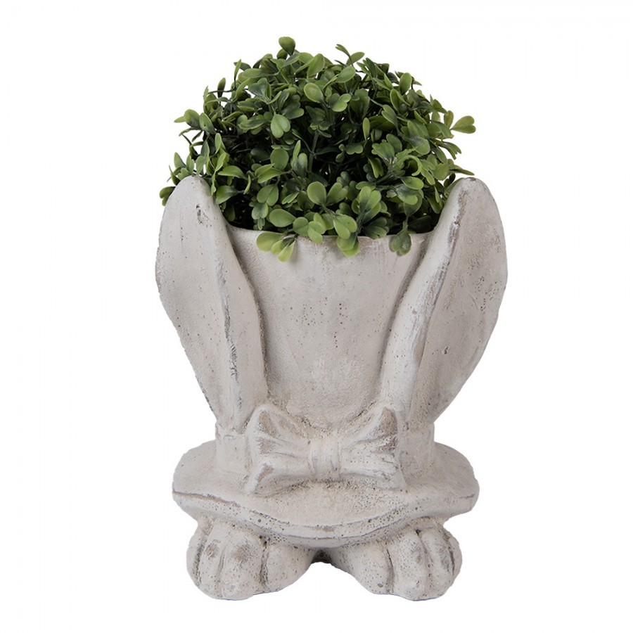 Šedý antik cementový květináč králičí uši s kloboukem M - 17*16*19 cm Clayre & Eef Šedý antik cementový květináč králičí uši s kloboukem M - 17*16*19 cm Clayre & Eef